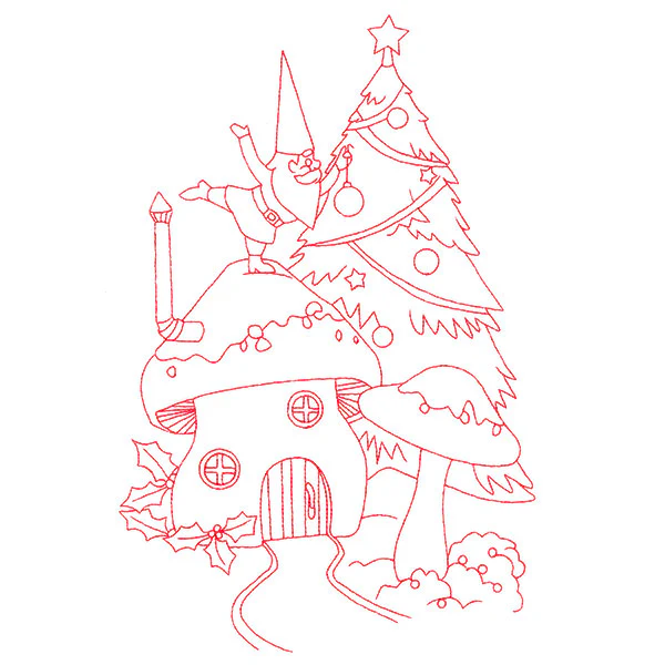 Gnome For The Holidays - Decking the Halls (Redwork) - Image 5