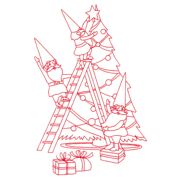 Gnome For The Holidays - Decorating (Redwork) - Image 4