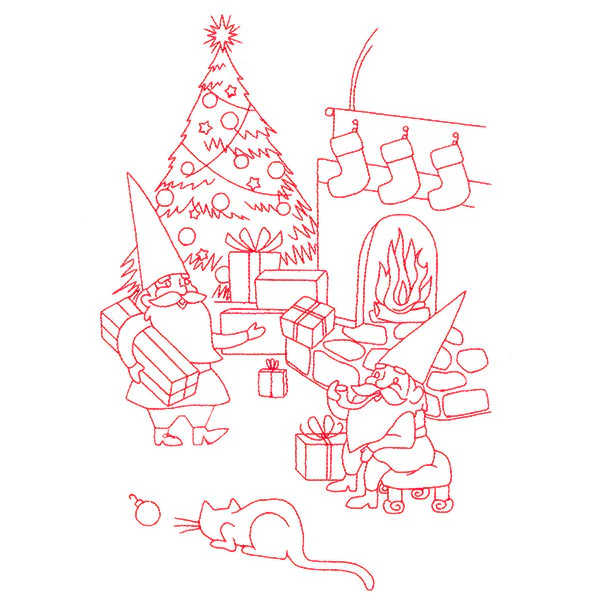 Gnome For The Holidays - Giving Gifts (Redwork)