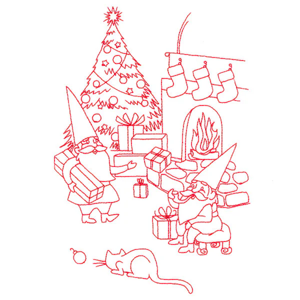 Gnome For The Holidays - Giving Gifts (Redwork) - Image 3