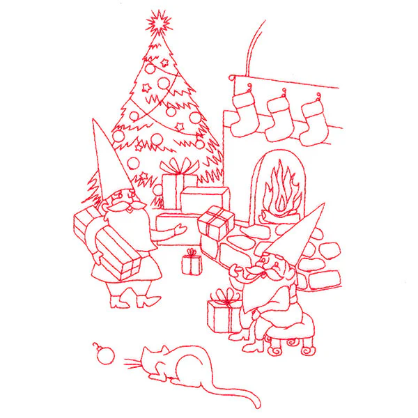 Gnome For The Holidays - Giving Gifts (Redwork) - Image 4