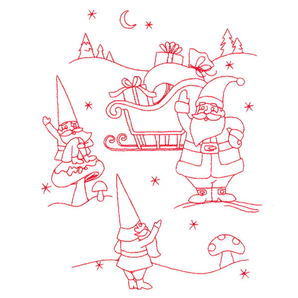 Gnome For The Holidays - Greeting Santa (Redwork) - Image 2