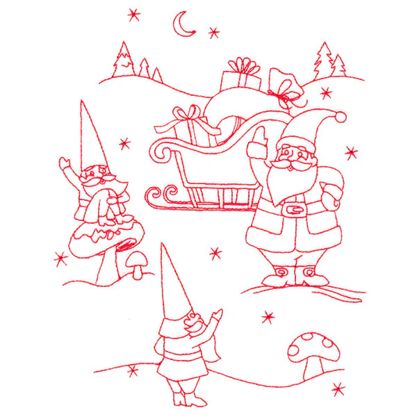 Gnome For The Holidays - Greeting Santa (Redwork) - Image 3