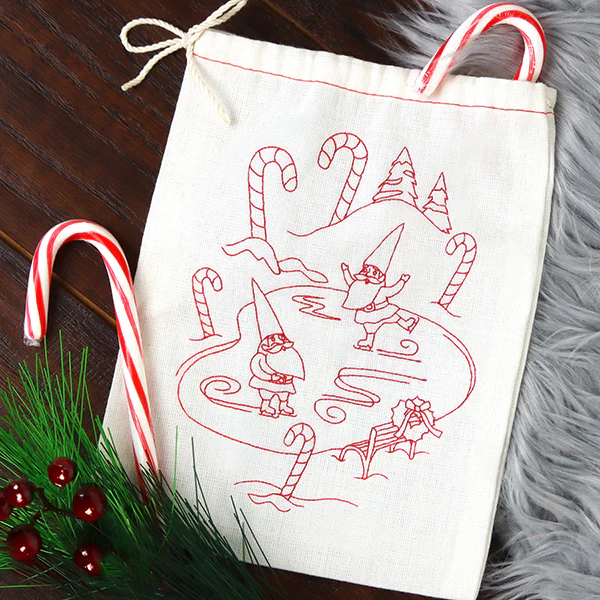 Gnome For The Holidays - Ice Skating (Redwork) - Image 2