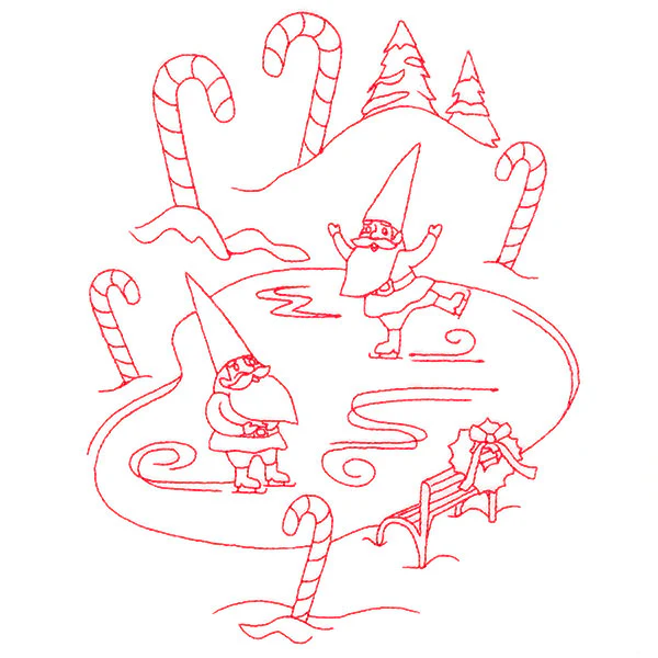 Gnome For The Holidays - Ice Skating (Redwork) - Image 3