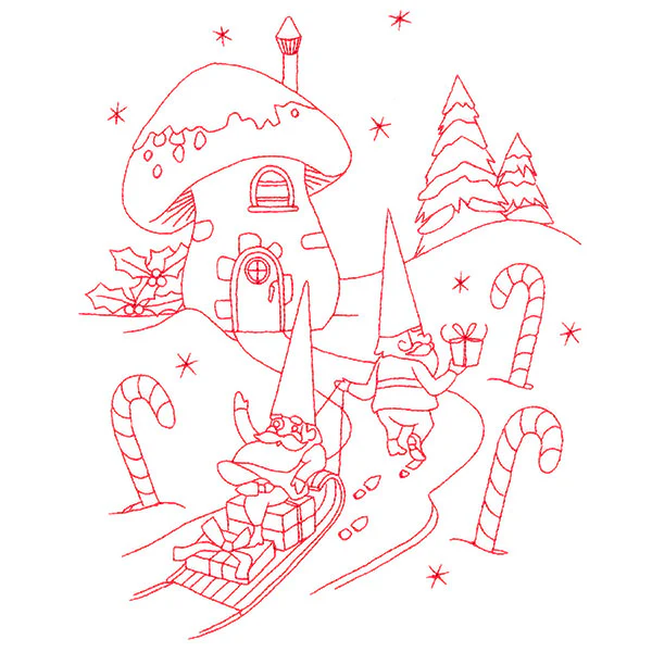 Gnome For The Holidays - Sledding (Redwork)