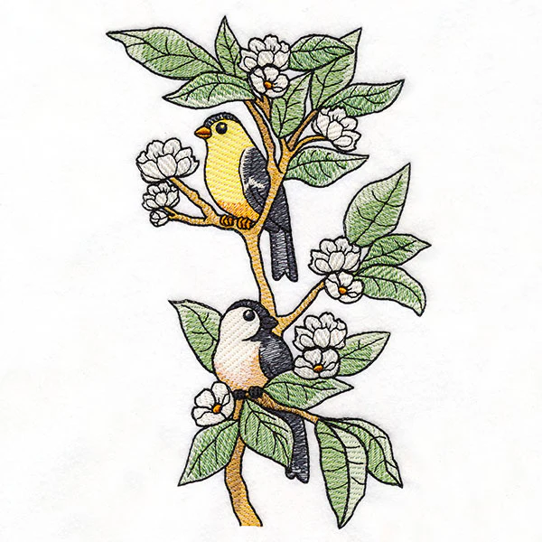 Goldfinch & Chickadee Birds on Flowering Branch - Image 7