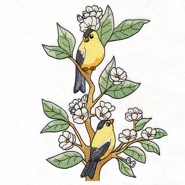 Goldfinches on Flowering Branch - Image 7