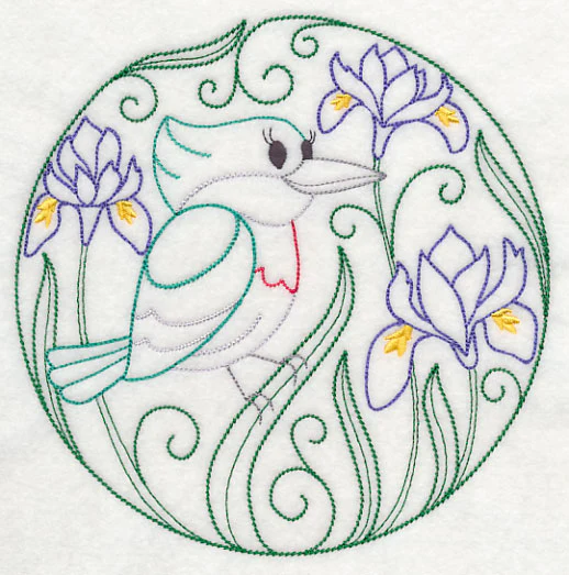 Green Kingfisher and Harmony Irises (Vintage) - Image 2