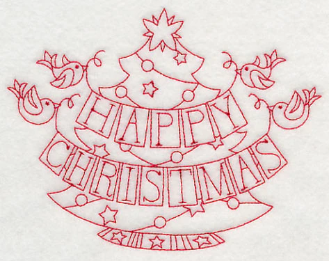 Happy Christmas Birds (Redwork) - Image 2