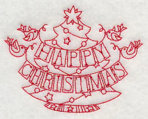 Happy Christmas Birds (Redwork) - Image 3