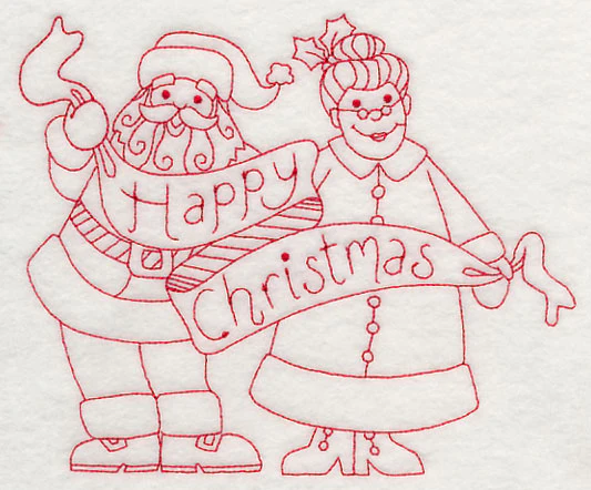 Happy Christmas from Santa and Mrs. Claus (Redwork)