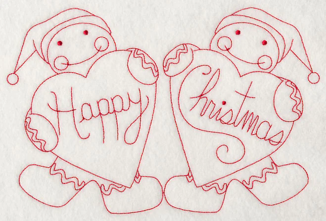 Happy Christmas Gingerbread Men (Redwork) - Image 4