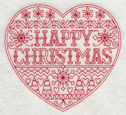 Happy Christmas Heart (Redwork) - Image 3
