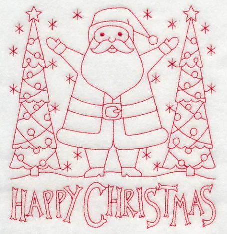 Happy Christmas Santa (Redwork) - Image 3