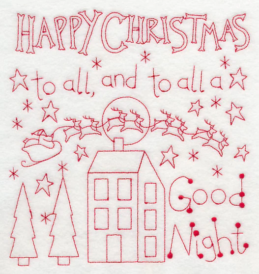 Happy Christmas to All (Redwork) - Image 2