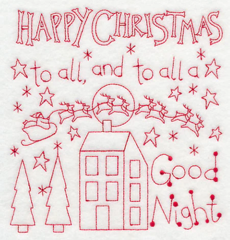 Happy Christmas to All (Redwork) - Image 3