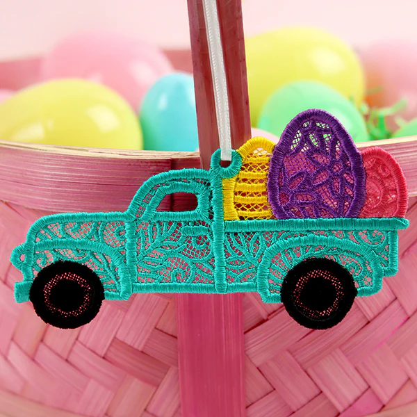 Happy Easter Eggs Retro Truck Ornament (Lace) - Image 2