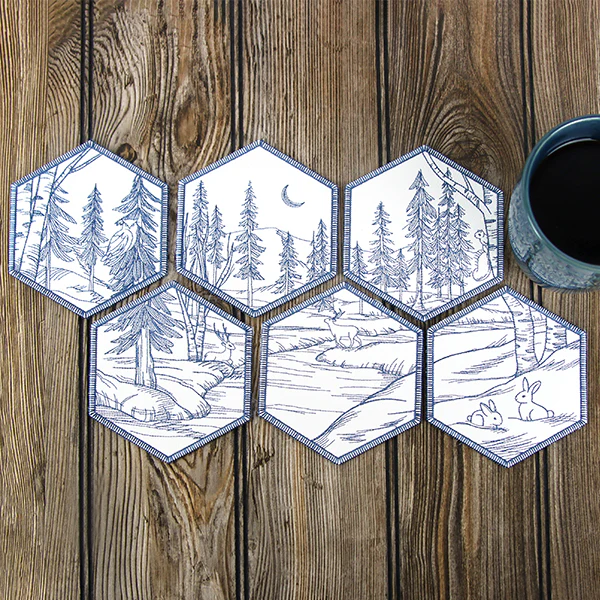 Hexagon Winter Scene Coaster 4 (In-the-Hoop) - Image 8