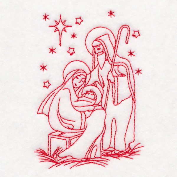Holy Night Nativity - Holy Family in Manger (Redwork) - Image 5