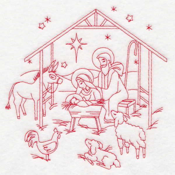 Holy Night Nativity - Manger Scene (Redwork) - Image 2
