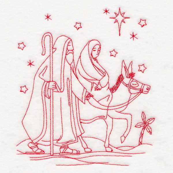 Holy Night Nativity - Mary & Joseph (Redwork) - Image 3