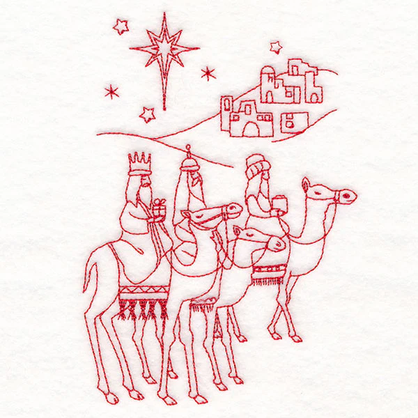 Holy Night Nativity - Three Wise Men (Redwork) - Image 3