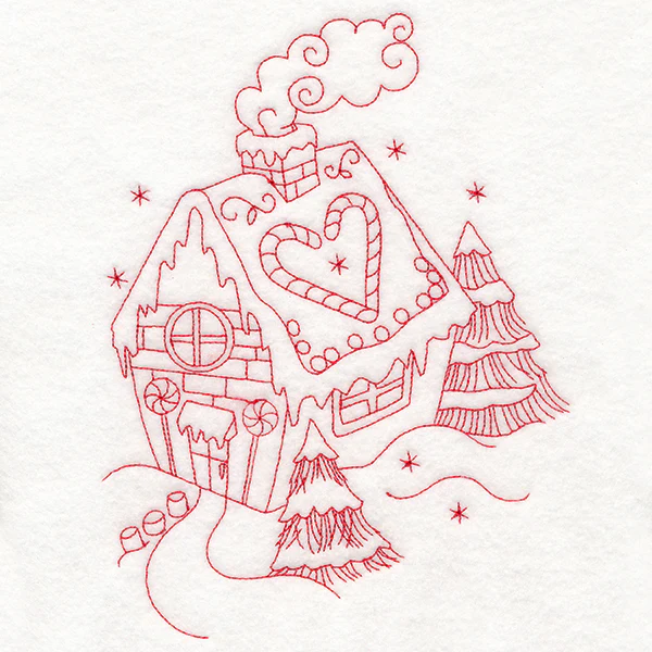 Home for Christmas - Gingerbread House (Redwork)