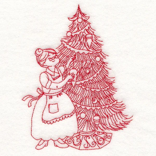 Home for Christmas - Mrs. Claus Decorating (Redwork) - Image 4