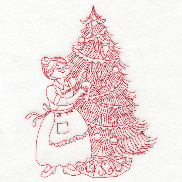 Home for Christmas - Mrs. Claus Decorating (Redwork) - Image 6