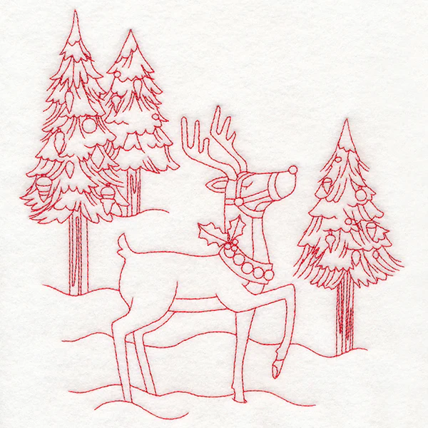 Home for Christmas - Reindeer Scene (Redwork) - Image 6