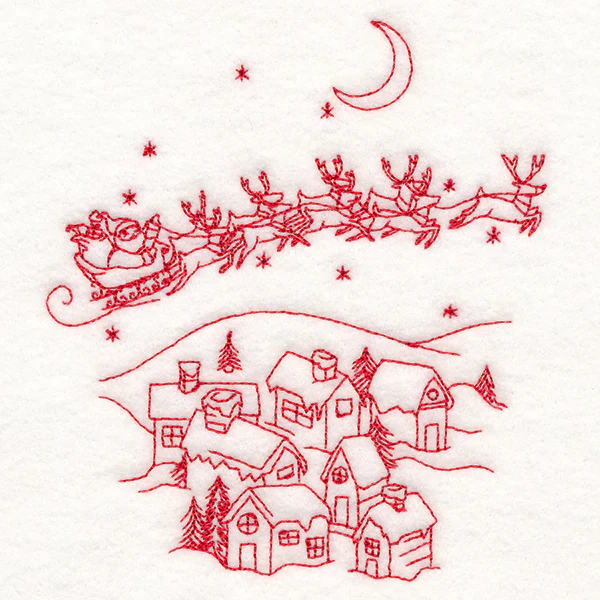 Home for Christmas - Santa's Flight (Redwork) - Image 4