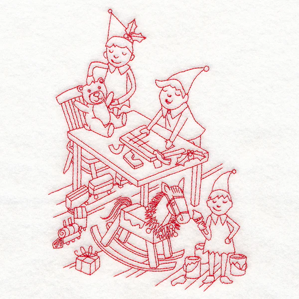 Home for Christmas - Santa's Workshop (Redwork) - Image 2