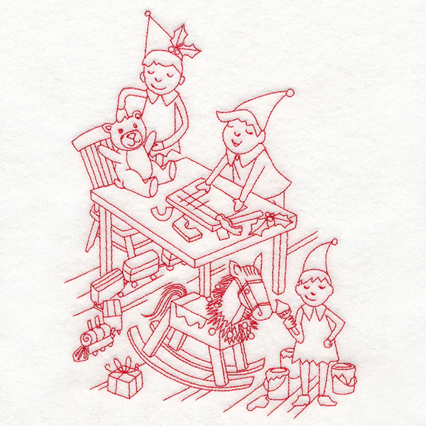 Home for Christmas - Santa's Workshop (Redwork) - Image 6