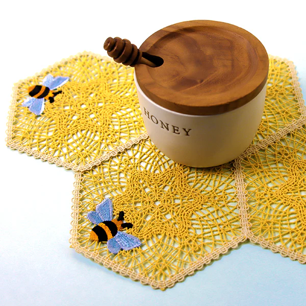 Honeycomb and Bee Doily (Battenburg Lace) - Image 2
