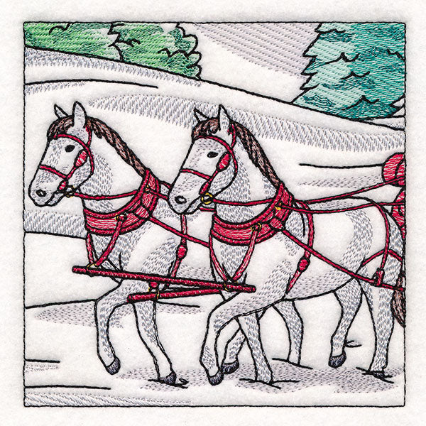 Horse Drawn Sleigh Christmas Scene Panel  5 - Image 7