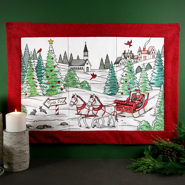 Horse Drawn Sleigh Christmas Scene Panel 6 - Image 2