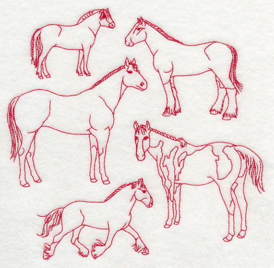 Horse Medley (Redwork) - Image 2