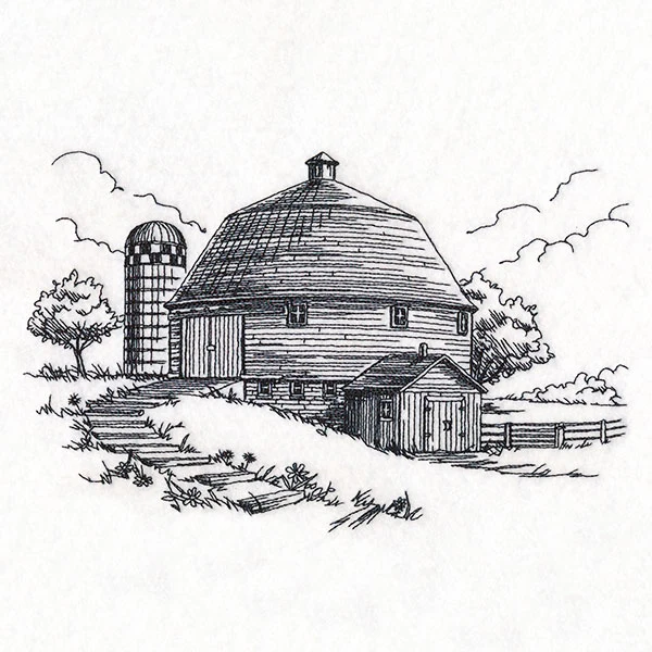Idyllic Round Barn Etching - Image 2
