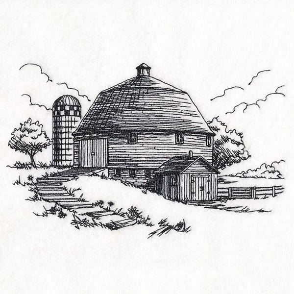Idyllic Round Barn Etching - Image 3