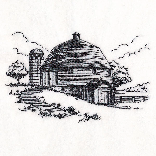 Idyllic Round Barn Etching - Image 4
