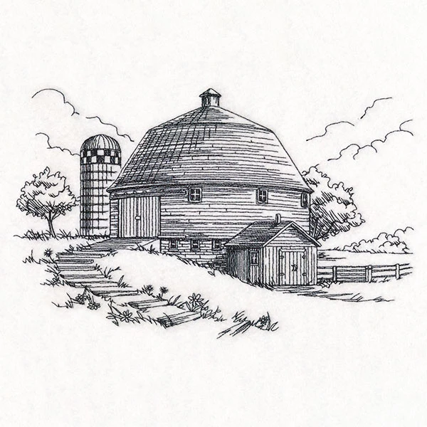 Idyllic Round Barn Etching - Image 5