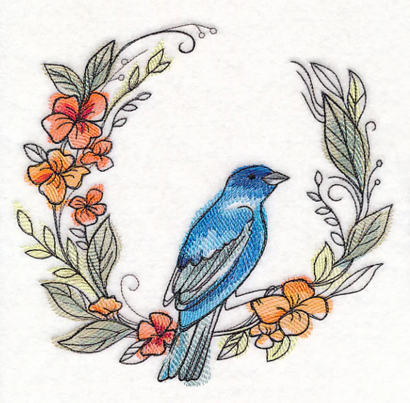 Indigo Bunting Wreath in Watercolor - Image 2