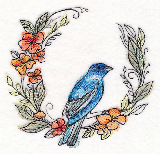 Indigo Bunting Wreath in Watercolor - Image 3