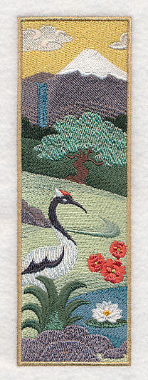 Japanese Garden Panel Scene - Mt. Fuji and Crane - Image 4