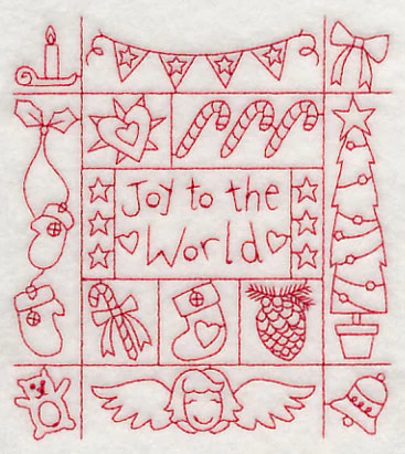 Joy to the World Shadow Box (Redwork) - Image 3