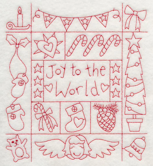 Joy to the World Shadow Box (Redwork) - Image 4