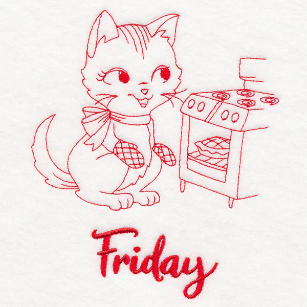 Kitchen Kitten on Friday (Redwork) - Image 3