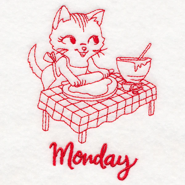 Kitchen Kitten on Monday (Redwork) - Image 2