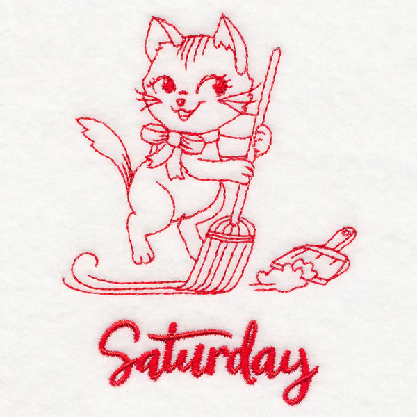 Kitchen Kitten on Saturday (Redwork) - Image 2